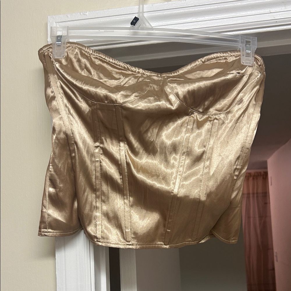 PrettyLittleThing Gold Satin Crop Top